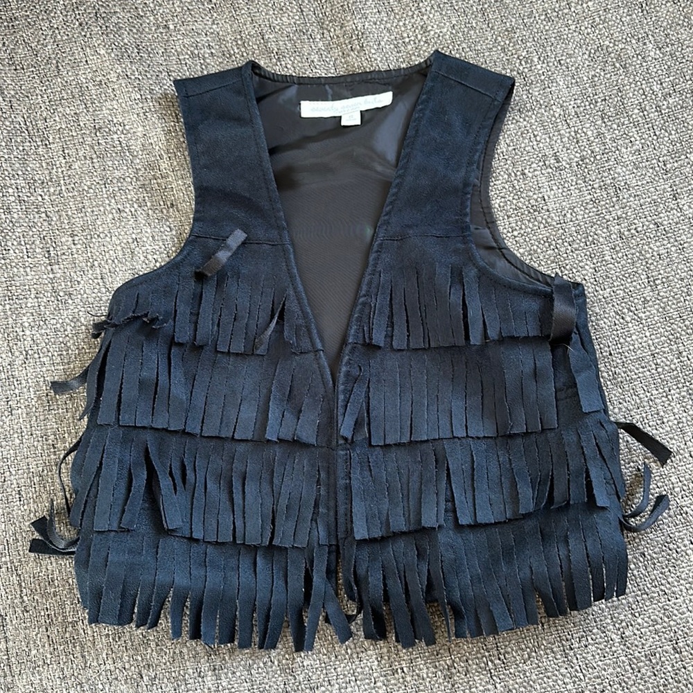 77kids American Eagle Girls Faux Suede Tiered Fringe Western Vest Black Size S